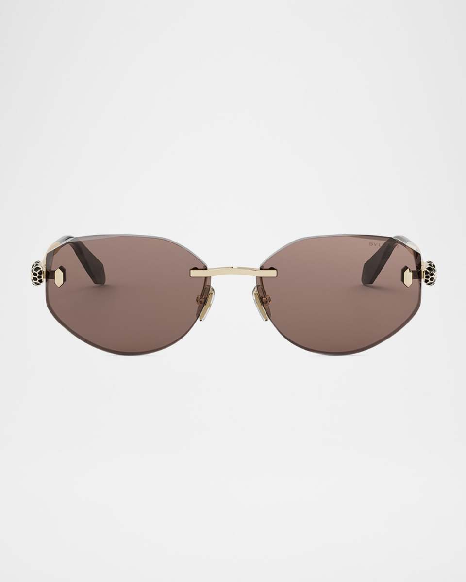 Serpenti Forever Rimless Oval Metal Sunglasses